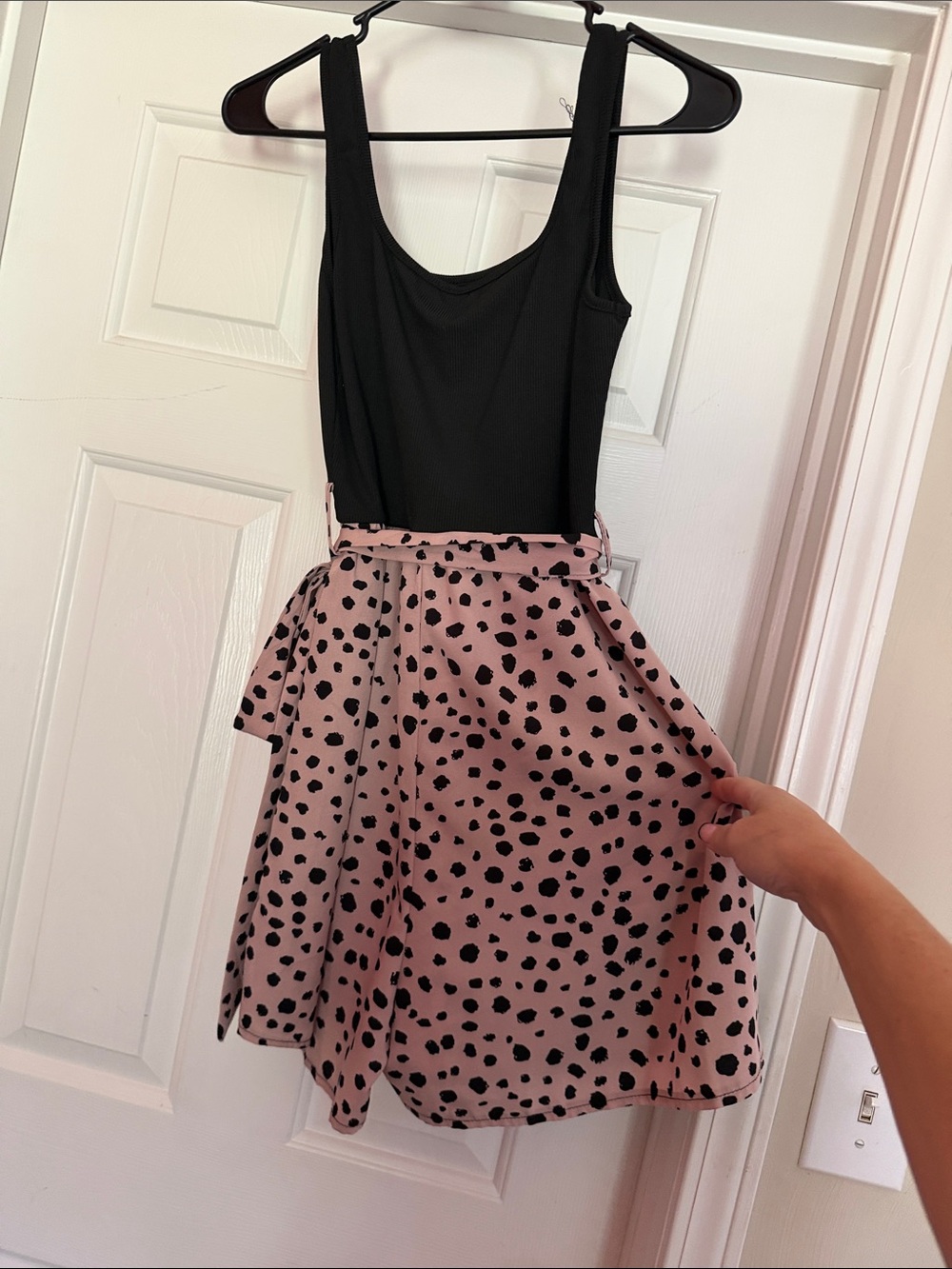 SHEIN Black Tank Top with Pink Skater Black Spot Print romper